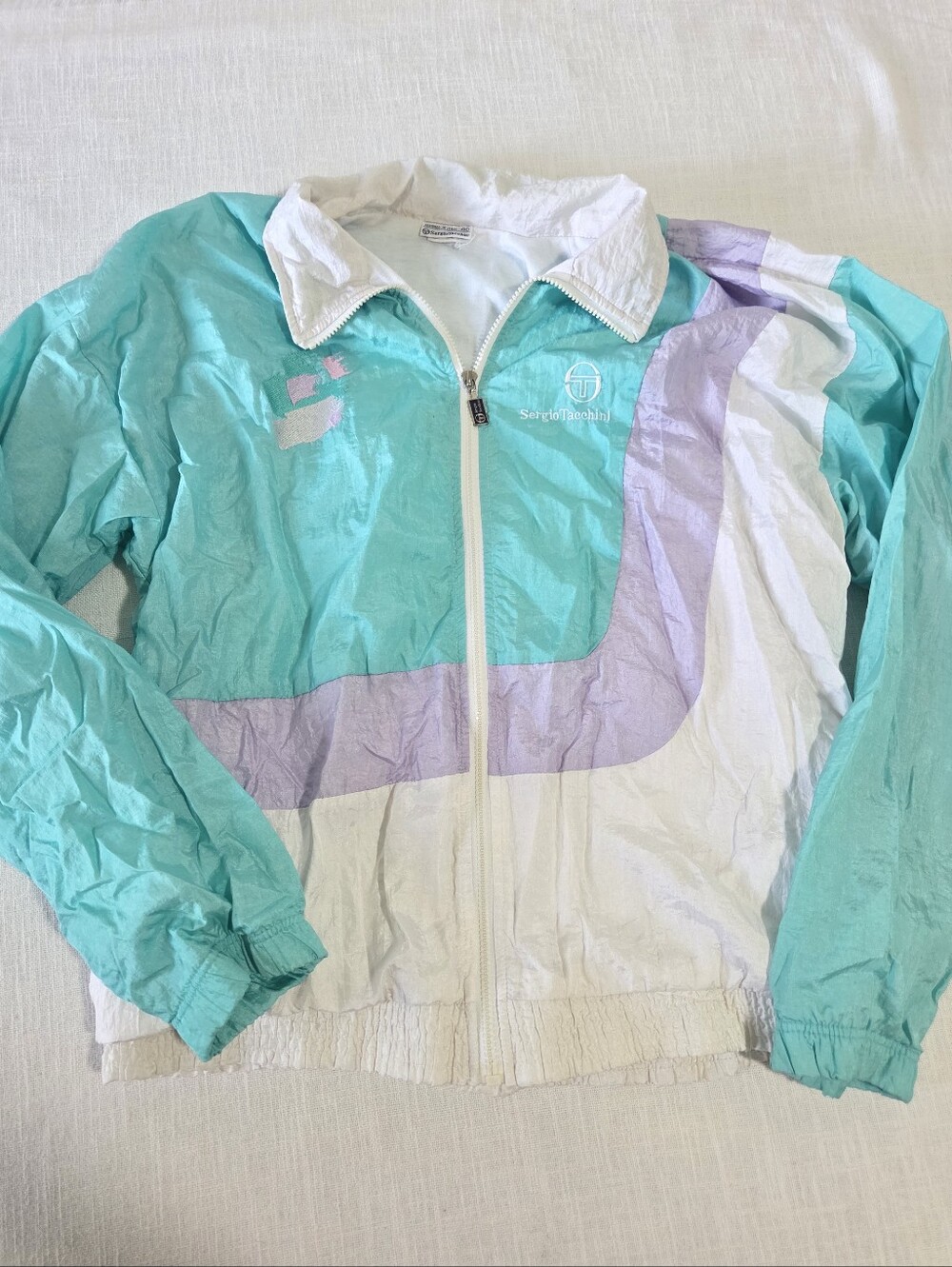 Vintage Sergio Tacchini Mint Lavender Colorblock Bomber Jacket Womens Large